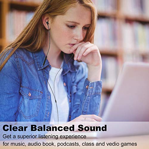 Joymiso Wired Earbuds for School Kids Women Small Ears w Mic and Case Black | Volume Control, 6 Sizes Tips, Lightweight Comfortable, Tangle Free Flat Cable, in Ear Headphones for Cell Phone Laptop Tablet