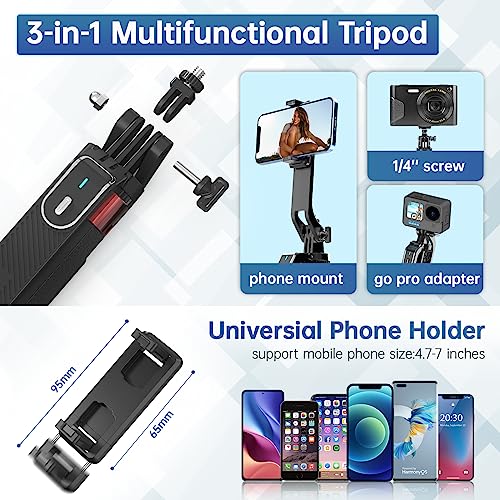 ULANZI MA09 Phone Tripod, 71" Selfie Stick for Luna Gopro Pocket4 Action | Cell Phone Tripod Stand w rechargeable remote, Handheld Shooting, 360° Rotating, 1/4'' Screw for Selfie Video, iPhone Android - color: MA09 Red