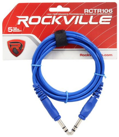 Rockville RCTR106 6' 1/4'' TRS to 1/4'' TRS Balanced Cable, 4-Pack | 2 Red & 2 Blue, 100% Copper Conductors, OFC Spiral Shield, Nickel-Plated 1/4" TRS Connectors, 4-Items