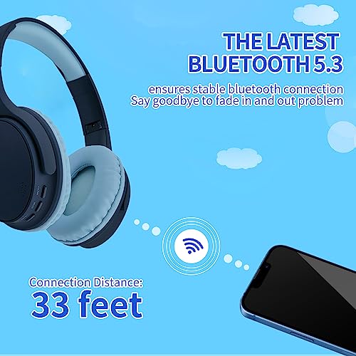 Kids Wireless Headphones, Bluetooth Toddler Headphones,Over Ear Isolation Headphone Foldable with Built-in Mic for Cell Phones TV Tablet School Network Boys Girls (e6 Blue) - color: e6 blue