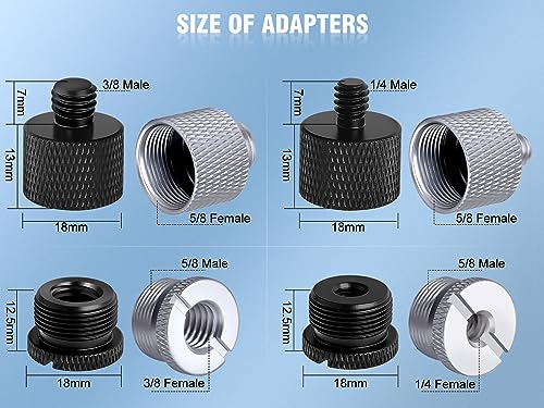 Fansjoy 8 Pack Mic Stand Adapter, Microphone Stand Thread Adapter, 5/8 Female to 3/8 Male, 3/8 Female to 5/8 Male, 5/8 Female to 1/4 Male, 1/4 Female to 5/8 Male for Microphone Boom Arm Camera Tripod