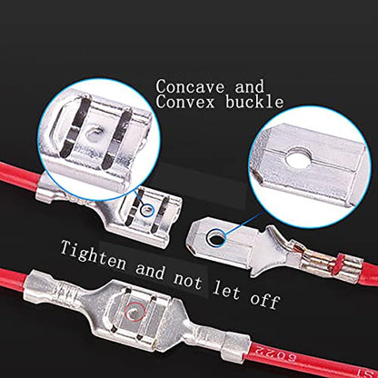 30Pcs 6.3mm Double Head Crimp Terminal Wire 15Red+15Black 11.82" | Tin-plated copper terminals with nylon insulating sleeves,great conductivity.Easy crimp connection without soldering