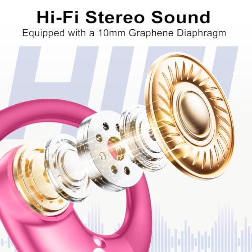 kurdene Open Ear Buds Wireless Earbuds 5.4 Bluetooth Headphones | Deep Bass Sound,smart Touch Control,60Hrs Playtime Earphone with Earhooks for Running, Meeting, Workout-Hot Pink - color: Hot Pink