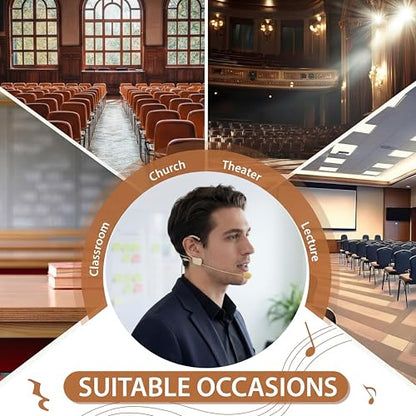 Sabary 5 Pcs Headset Microphone Dual Headworn Earset Over Ear Hanging with 4 Pin XLR 5ft Cable Compatible with Wireless System Bodypack Transmitter for Lectures Live Performance Theater(Beige)