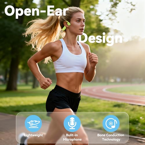 Swimming Headphones, IPX8 Waterproof Bone Conduction Headphone Wireless Underwater Earbuds with 32GB Memory for Swimming, Cycling, Marathon - color: Fluorescent Green