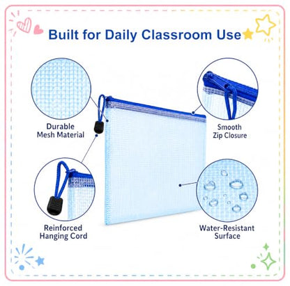 24 PCS Classroom Headphone Storage Bags, Large Mesh Zipper Headphone Bags with Loops and Number Labels, Colorful Headset Organizer Pouches for School, Library and Learning Center