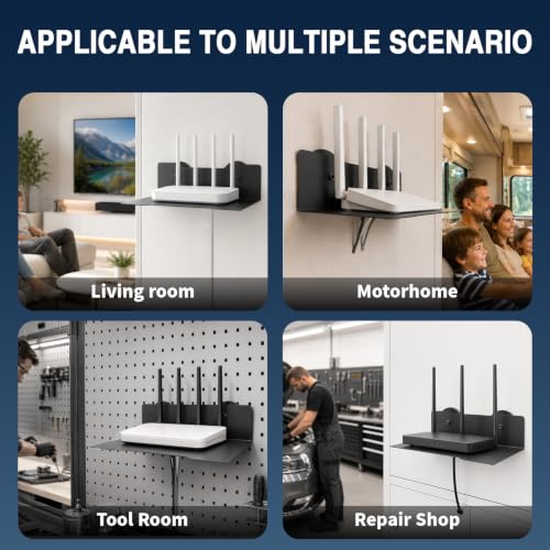 Magnetic Floating Metal Mount Shelf with Cable Management for WiFi Router, Projector,TV Cable Box,Router,Speaker,Sound Bar,Camera,Gaming,Decor Display, Security Camera