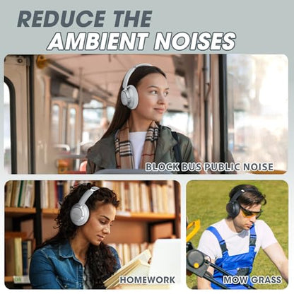 BERIBES Hybrid Active Noise Cancelling Headphones Wireless Over Ear 70Hours | Foldable Bluetooth 6.0,Transparent Modes,3.5MM Cable,Lightweight Built-in Mic,HiFi Stereo Deep Bass,Soft-Earpad,Fast Charging - color: Silver