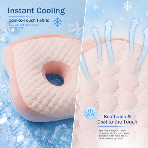 Youyole Pink Piercing Pillow for Side Sleepers, Ear Pillow Smooth Cooling Fabric, 11.8 x 9.8 x 4.7 Inch Raised for Sleeping with Earbuds, Earphones, Ear Pain, Pressure Relief Comfortable Sleeping - color: Pink