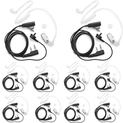 KENMAX® 2 Pin Air Covert Acoustic Earpiece Headset for Two Way Radio Kenwood PUXING Baofeng UV-3R Plus UV-5R UV-5RA 888S - color: Pack of 10