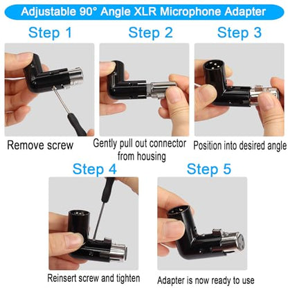 QIANRENON Adjustable 90 Right Angle XLR Audio Connector - 3Pin Male to Female, Extended Cabling for Tight Spaces