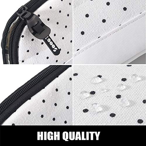 Sooez Wide-Opening Pencil Pen Case, Lightweight & Spacious Pencil Pouch Zipper Stationery Bag, Aesthetic Supply with Triangular Design for Adults, Black Dots - color: White