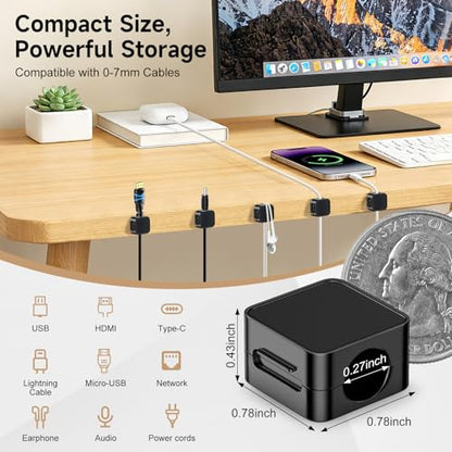 10 Pack Magnetic Cable Clips, Cord Organizer with Strong Adhesive