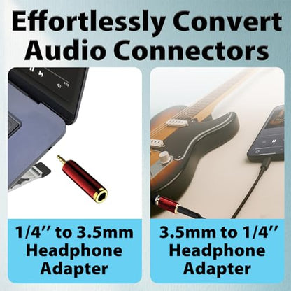 2-Pack Headphone Adapter Kit 3.5mm to 1/4 Adapter | 1/4 to 3.5mm Converter, Audio Jack, Microphone, Guitar Amp, Karaoke, Home Theater, A/V Receivers, Stereo Headphones - style: 3.5mm + 6.5mm