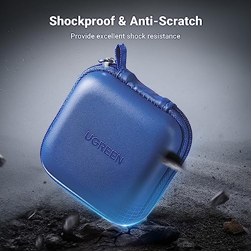 UGREEN Earbud Case, Waterproof Earphone Case Pouch Compatible with AirPods Pro Headphone Case Holder with Stainless Steel Carabiner, for Headphones, Earbuds, SD Memory Card, Camera Chips, Blue - color: Blue