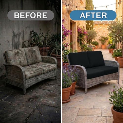 Waterproof Outdoor Cushion Covers, Stretch Patio Slipcovers | UV Resistant Coating, Stretch Fabric, Waterproof Protection, Replacement Covers, Fits Patio Furniture Cushions (14 Pieces) - color: Black, size: 14PCS