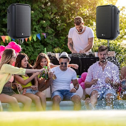 Professional Portable All-in-One Integrated 2-Way PA System Fixed Setup, Suitcase Design w/ 8-Channel Mixer, 2 Speaker Stands, Bluetooth, Mic for Performances, Presentations