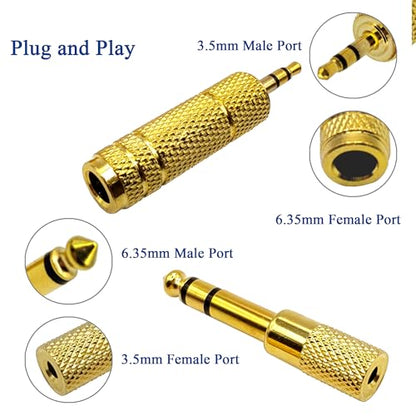 3.5MM Male to 6.35MM Female Adapter 1/4 to 1/8 Audio Jack Adapter for Guitar Headphone 4 Pack - color: Gold