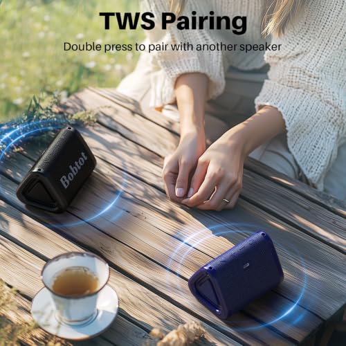 Bobtot Portable Small Bluetooth Speaker, IPX7, 5W | Mini Speaker, Loud and Stereo Sound with Dual Bass, 15H Playing Time, TWS Pairing for Travel, Party, Camping