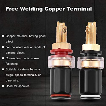 Welding Copper Terminal, 2 Pcs Copper Binding Post Terminal Black and Red 4mm Banana Plug Binding Post for Speaker