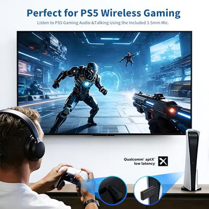 Bluetooth 5.3 Transmitter, APTX Adaptive APTX Low Latency Dual Device Connection,for PS5,PS4, Switch, PC, TV,Bluetooth Headphones (Plug Play)