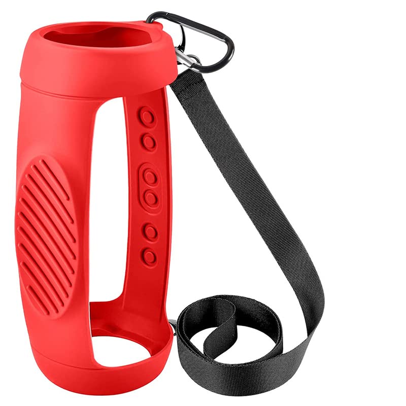JB charge 5 Bluetooth Speaker Silicone protecitve Case protable, JB charge 5 Travel Carrying Case with Shoulder Strap and Carabiner (Red) - color: Red