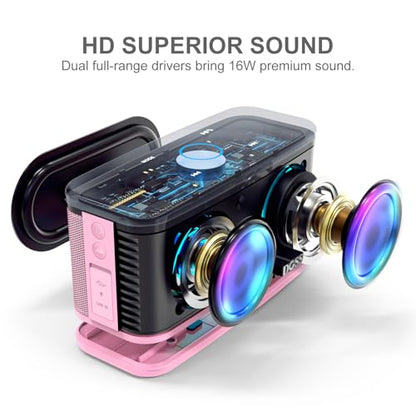 DOSS SoundBox Plus Portable Bluetooth Speaker with 16W Stereo Sound-Pink | Rich bass, 20H Playtime, Wireless Stereo Pairing, Hands-free Calls, Bluetooth 5.0, For Home, Office, Dorm, Camping, Backyard - color: Pink