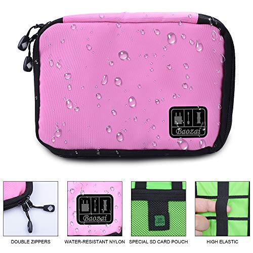 baozai Smart Watch Bands Organizer, Waterproof Portable Electronics Travel Accessories Organizer Bag for Watch Bands, Cable, Charger, Headset, SD Card, Pink