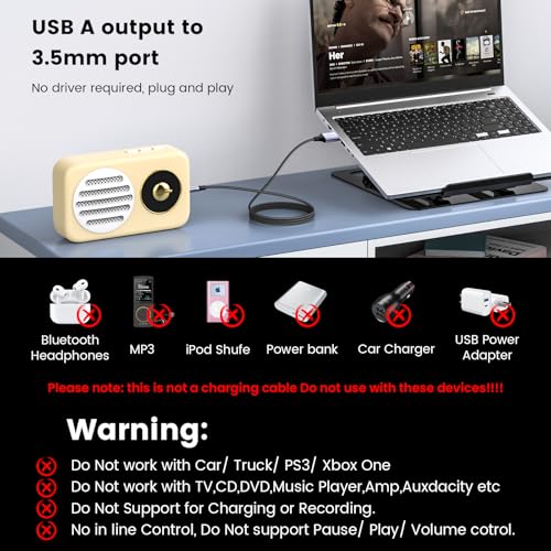 MOSWAG USB to Audio Jack Adapter, USB Male to 3.5mm Male AUX Stereo Audio Converter with Microphone, Nylon Braided PC AUX Cable Compatibility with PC, Laptop, Windows, Linux, Home Stereo,Headphone - size: 3 meters