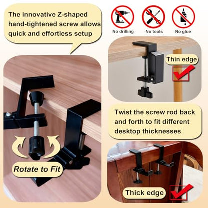 Aluminum Table Hooks 2 Pack, Foldable Under Desk Hooks for Backpack Headphone Purse, Portable Hanger, Heavy Duty Load, No Drill Tool-Free Installation, Space Saving Organizer Universal Fit
