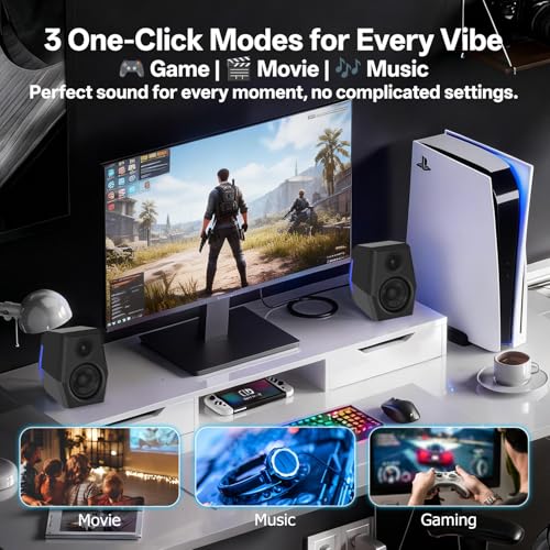 Sanyun SW209 36W 2.0 Gaming Speakers, Tactical Audio Map with 3 DSP Modes | Game/Movie/Music, 24bit DAC, USB-C/Bluetooth 5.2/AUX, 2.75" Glass Fiber Drivers & 18mm Silk Dome, RGB Lighting (Pair, Black) - color: SW209 Black