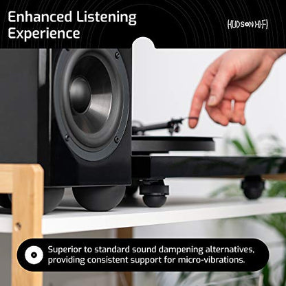 Hudson Hi-Fi Speaker Isolation Feet (4-Pack, 2.5") – Adhesive Silicone Anti-Vibration Pads for Speakers, Turntables, Subwoofers & Amplifiers, Supports 50-100 lbs Per Pad