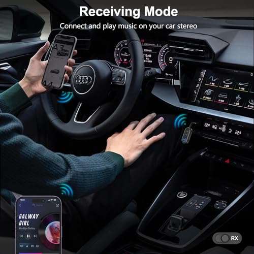 Upgraded Bluetooth 5.3 Transmitter Receiver 2 in 1, Bluetooth Adapter for Airplane, Low Latency, Hands-Free, 3.5mm Aux Audio Adapter for Travel Flight Car Home Stereo Theater - color: Black