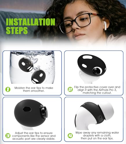 6 Pairs Covers for AirPods Pro 3 Ear Tips with Cleaning Kit, Scratch Resistant Anti Slip Sport Grip Earbud Covers for AirPods Pro 3rd Generation 2025 - White/Transparent/Black