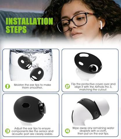 6 Pairs Covers for AirPods Pro 3 Ear Tips with Cleaning Kit, Scratch Resistant Anti Slip Sport Grip Earbud Covers for AirPods Pro 3rd Generation 2025 - White/Transparent/Black