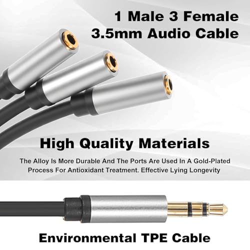 Audio Splitter, 3.5mm 3 Way Headphone Splitter 1 Input 3 Output Stereo Audio Distributor Cable Audio-Jack Splitters