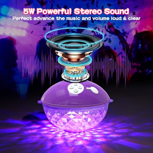 Floating Pool Speakers with Colorful Lights, Bluetooth Wireless Pool Speaker Floatable IP68 Waterproof, Built-in Mic & Crystal Clear Sound Bluetooth Hot Tub Speaker for Pool Party Outdoors - color: Purple