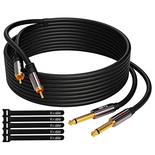 RCA to 1/4" Cable 50FT, Dual 1/4 inch TS to Dual RCA Stereo Audio Interconnect Cord, 23AWG, 2 x 6.35mm Quarter to 2 RCA Male Cable, for AV Receiver, Speaker, Home Audio, Amplifier, with 5 Cable Ties - size: 50 Feet