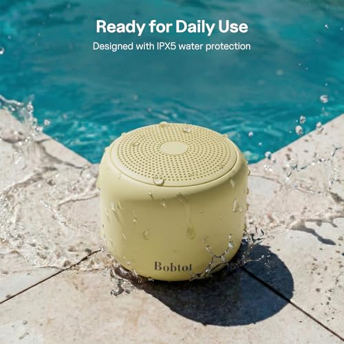 Bobtot Portable Bluetooth Speakers with Strap Easy to Carry Mini Speaker | Wireless Waterproof with Loud Stereo Sound, 20 Hours Playtime, Rechargeable Battery, Built-In Microphone, Beige - color: Beige