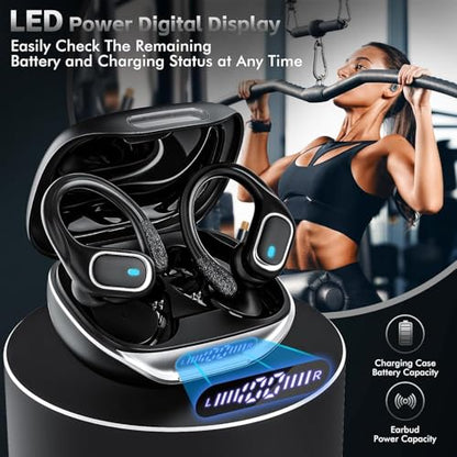Wireless Earbuds Bluetooth Headphones 80Hrs Playtime Ear Buds IPX7 Waterproof Sports Earphones Wireless Charging Case Over-Ear Earhooks Headest (Black)