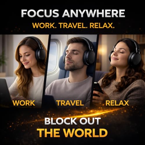 Wireless Noise Cancelling Headphones with 80H Battery, Bluetooth 5.4 Over Ear Headphones for Travel, Work & Calls, Deep Bass, Comfortable Fit
