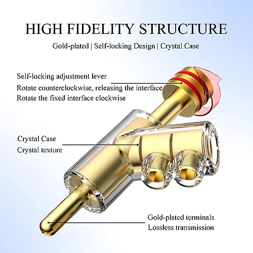 4X Banana Plugs Gold Plated 45° Angled Screw Locking Speaker Connectors for Sound Systems - color: Gold