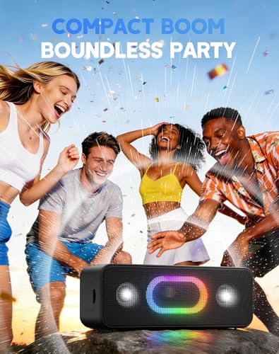OHAYO Bluetooth Speaker Wireless Portable Outdoor Speakers, IPX6 Waterproof, Bold 24W Sound, 24H Playtime, TWS Pairing, Ambient Lights, Home/Travel/Beach Essentials, Birthday Gifts, Black
