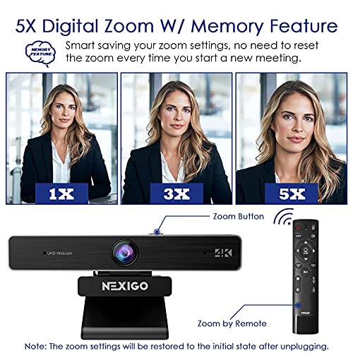 Zoom Certified, NexiGo N950P 4K Zoomable Webcam with Remote Control, Sony_Starvis Sensor, 5X Digital Zoom, Pro Web Camera with Dual Stereo Mics, for Zoom Skype Teams Twitch - style: Webcam 4K