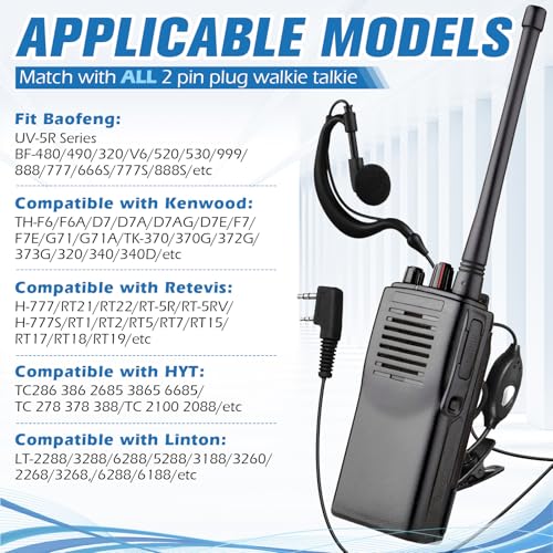 40 Pairs Walkie Talkie Earpiece with Mic 2 Pin Two Way Radio Ear Piece Microphone Earbud Bulk Single Wire Earhook Headset Compatible with Baofeng UV-5R BF-888S Arcshell Retevis H-777 RT21 RT22