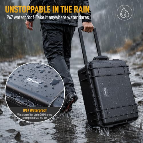 Lykus HC-4920 Hard Case with Wheels and Foam, Inner Size 18.5*13.78*7.28in | IP67 Waterproof, Pluckable Foam, Suitable for Cameras, Lenses, Electronic Equipment and More - size: HC-4920: 21.85x17.52x10.24 inch