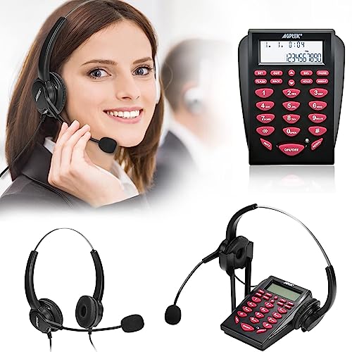 AGPTEK Upgraded Corded Phone with Binaural Headset & Dialpad | Noise-Cancelling Call Center Telephone, for Home & Office, with Comfortable Dual-Earpiece and Easy Number Pad