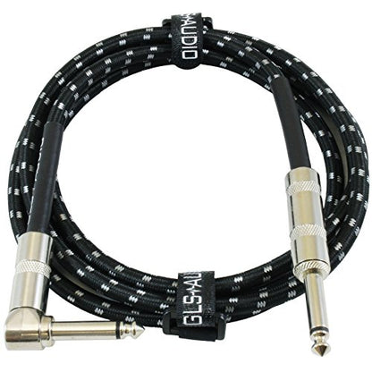 GLS Audio Instrument Cable, 6 Ft Electric Guitar Cable, Braided Black/Grey - color: Black/Grey, size: 6ft