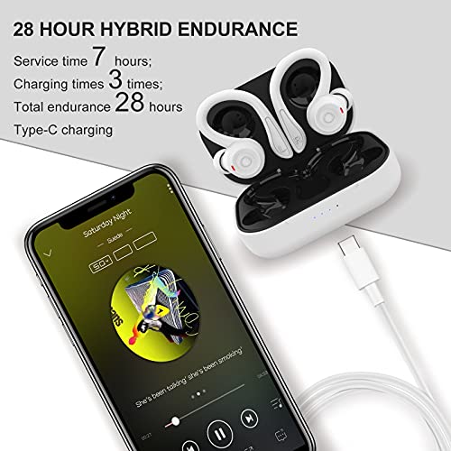 Loluka Over Ear Wireless Earbuds with Earhooks Running Bluetooth Earbuds with Ear Hook Waterproof Small Earphones in Ear Headphones Noise Cancelling Headset Android Ear Buds for Workout Sport Gym - color: White