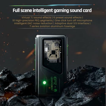 EPZ TS01 External USB-C Gaming Sound Enhancement Card Hi-Fi Grade DAC Chip Virtual 7.1 Surround Adaptive Dual 3.5mm Ports Built-in EQ Visualisation Compatible with PC Laptop PS5, PS4, Xbox, SWITCH2 - color: Black